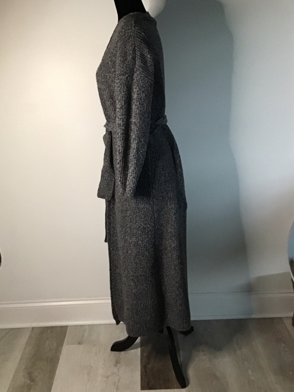 Long Marled Gray Knit Sweater - Picture 8 of 11
